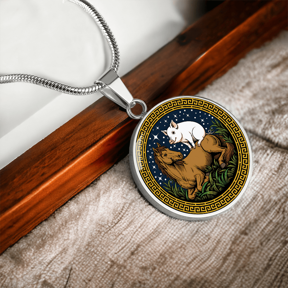 Pig and Horse Necklace - Couples Chinese Zodiac Animal Pendant Jewelry
