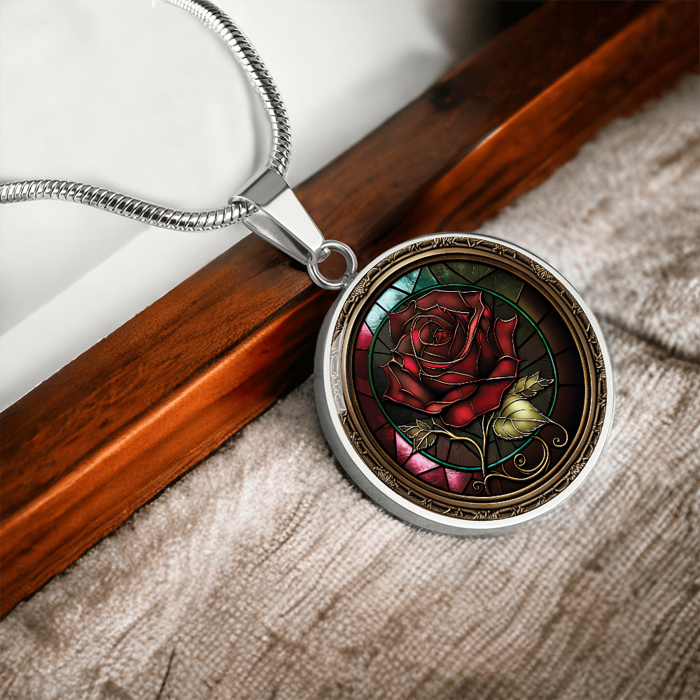 Red Rose Necklace - June Birth Flower Pendant Jewelry