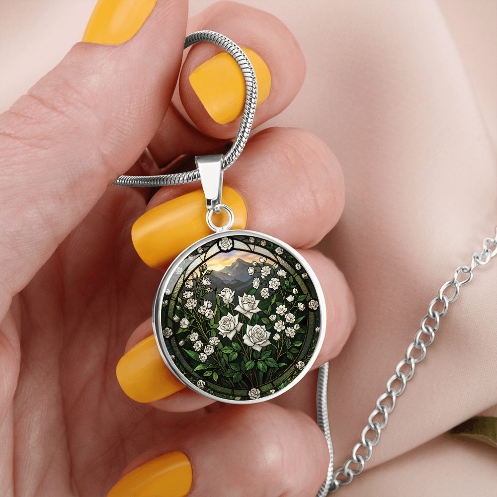 White Rose Necklace - June Birth Flower Pendant Jewelry