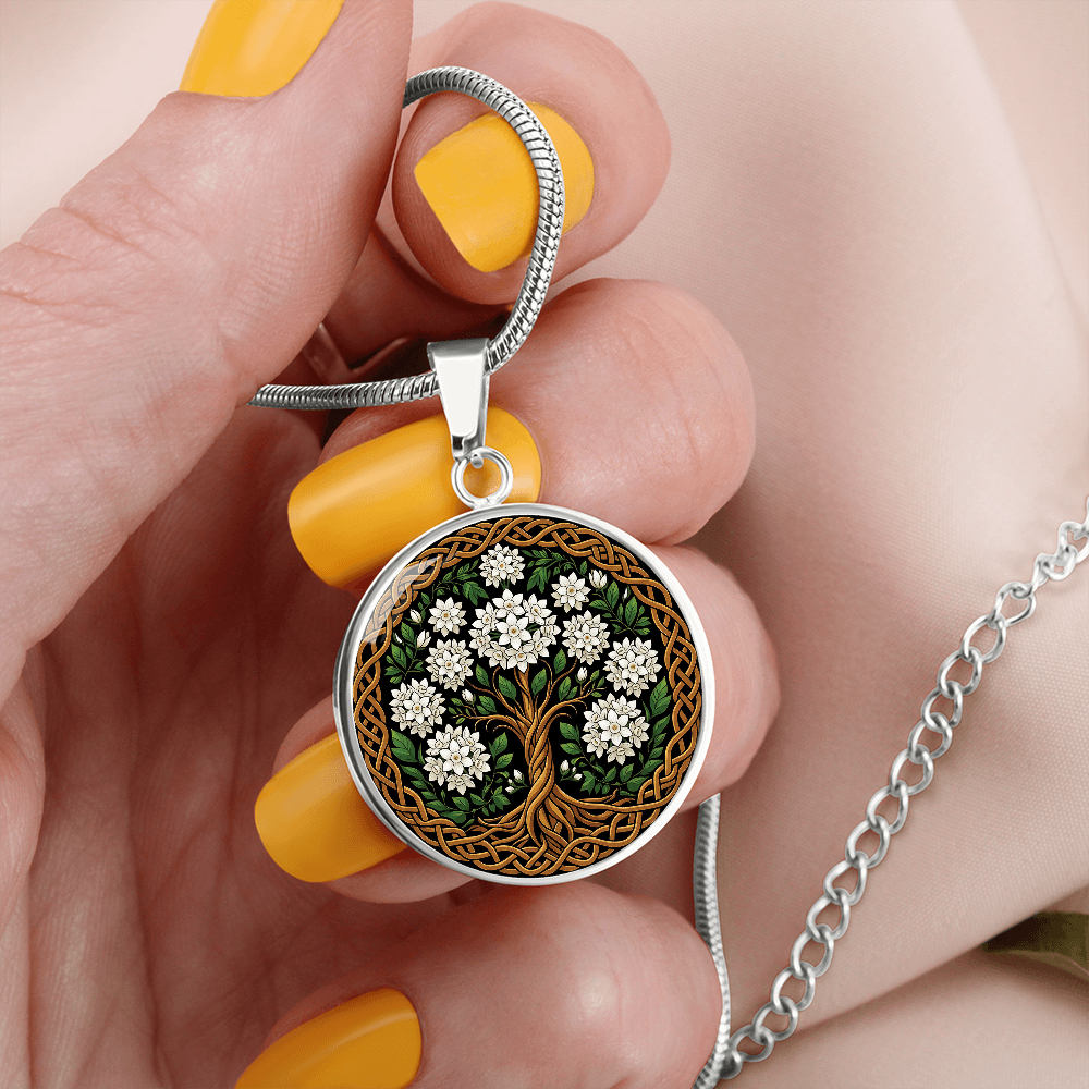 Celtic Tree of Life Pendant Necklace - Narcissus December Birth Flower Jewelry