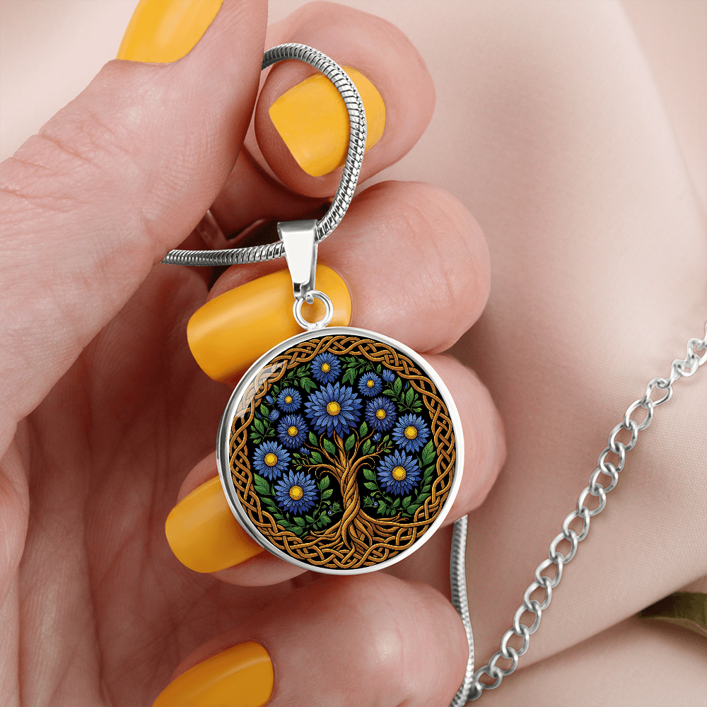 Celtic Tree of Life Pendant Necklace - Aster September Birth Flower Jewelry
