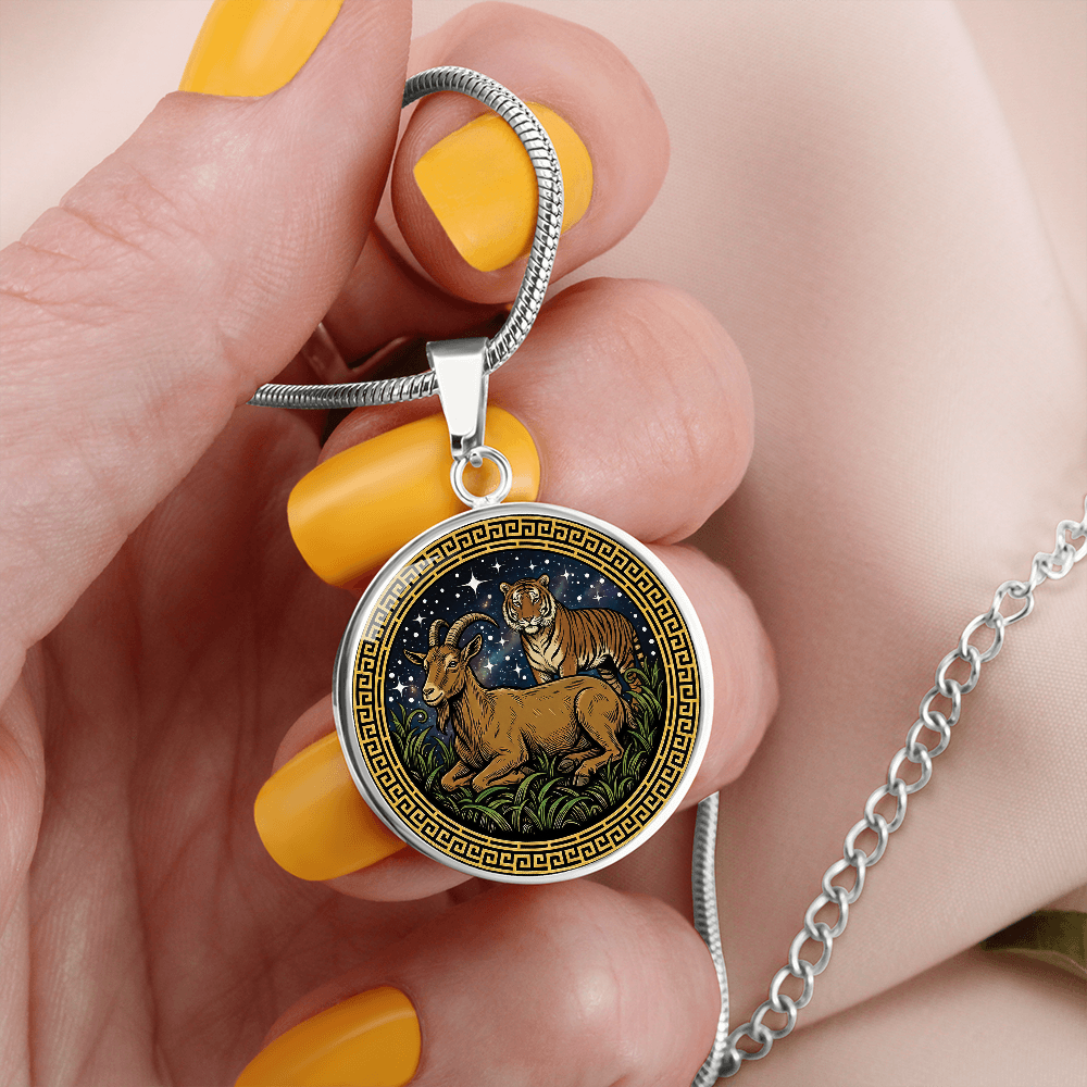 Tiger & Goat Necklace - Couples Chinese Zodiac Animal Pendant Jewelry