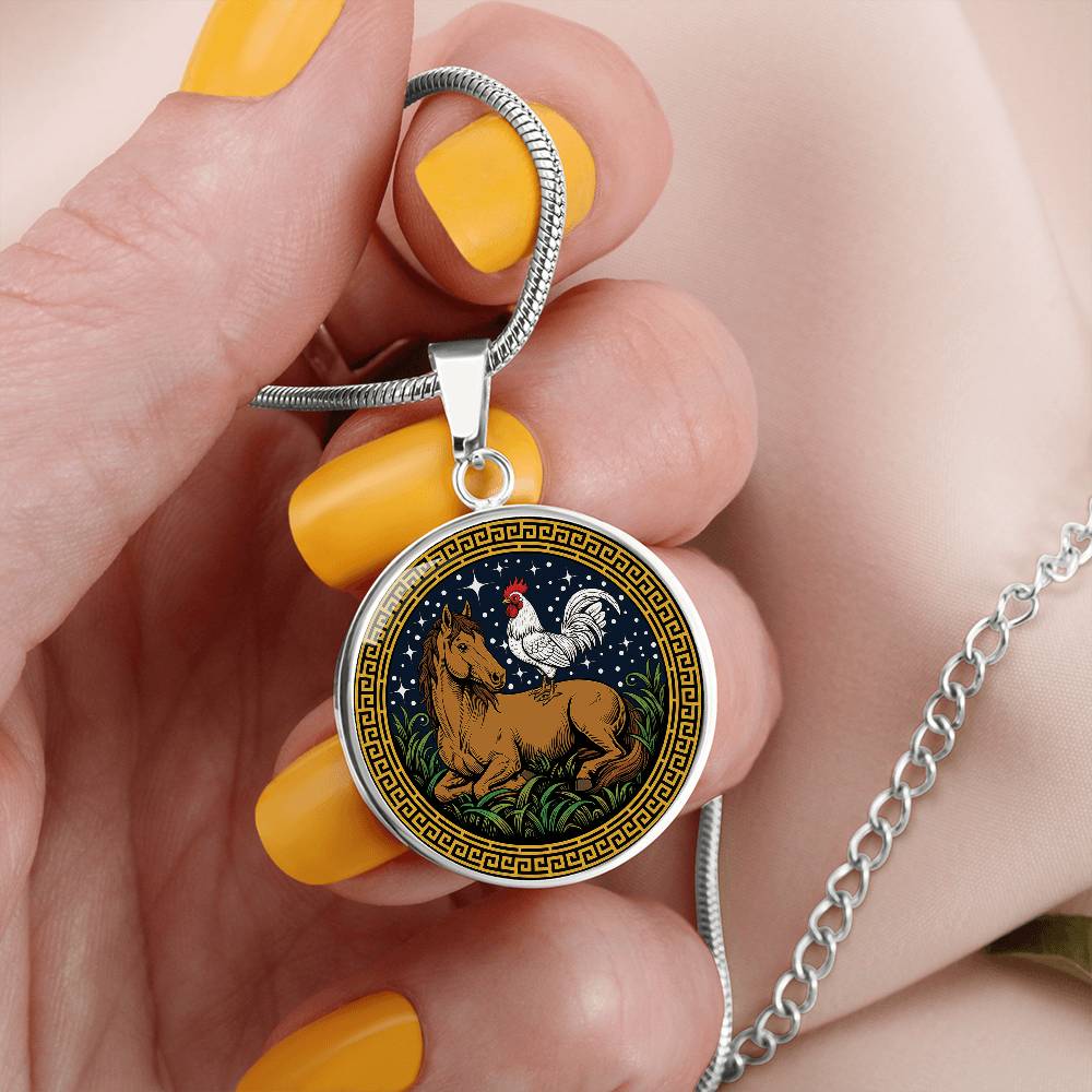 Rooster and Horse Necklace - Couples Chinese Zodiac Animal Pendant Jewelry