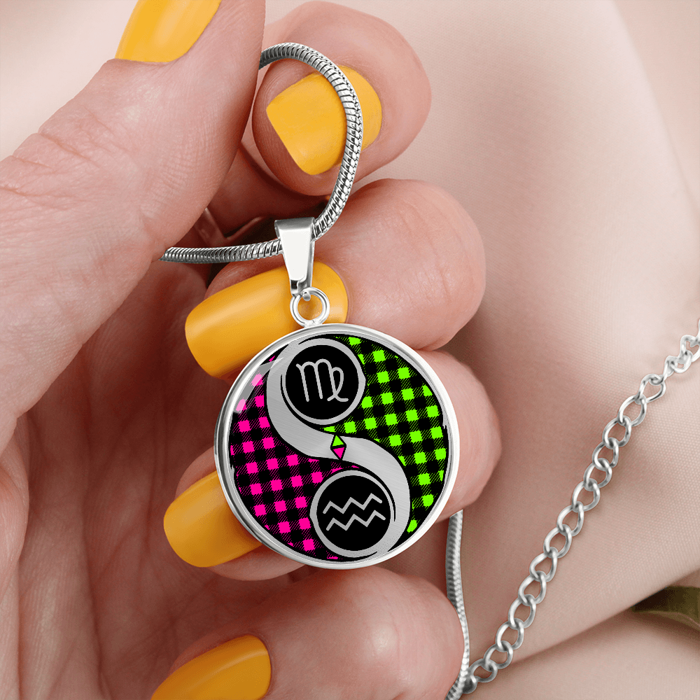 Virgo & Aquarius Necklace - Couples Zodiac Yin Yang Pendant Jewelry