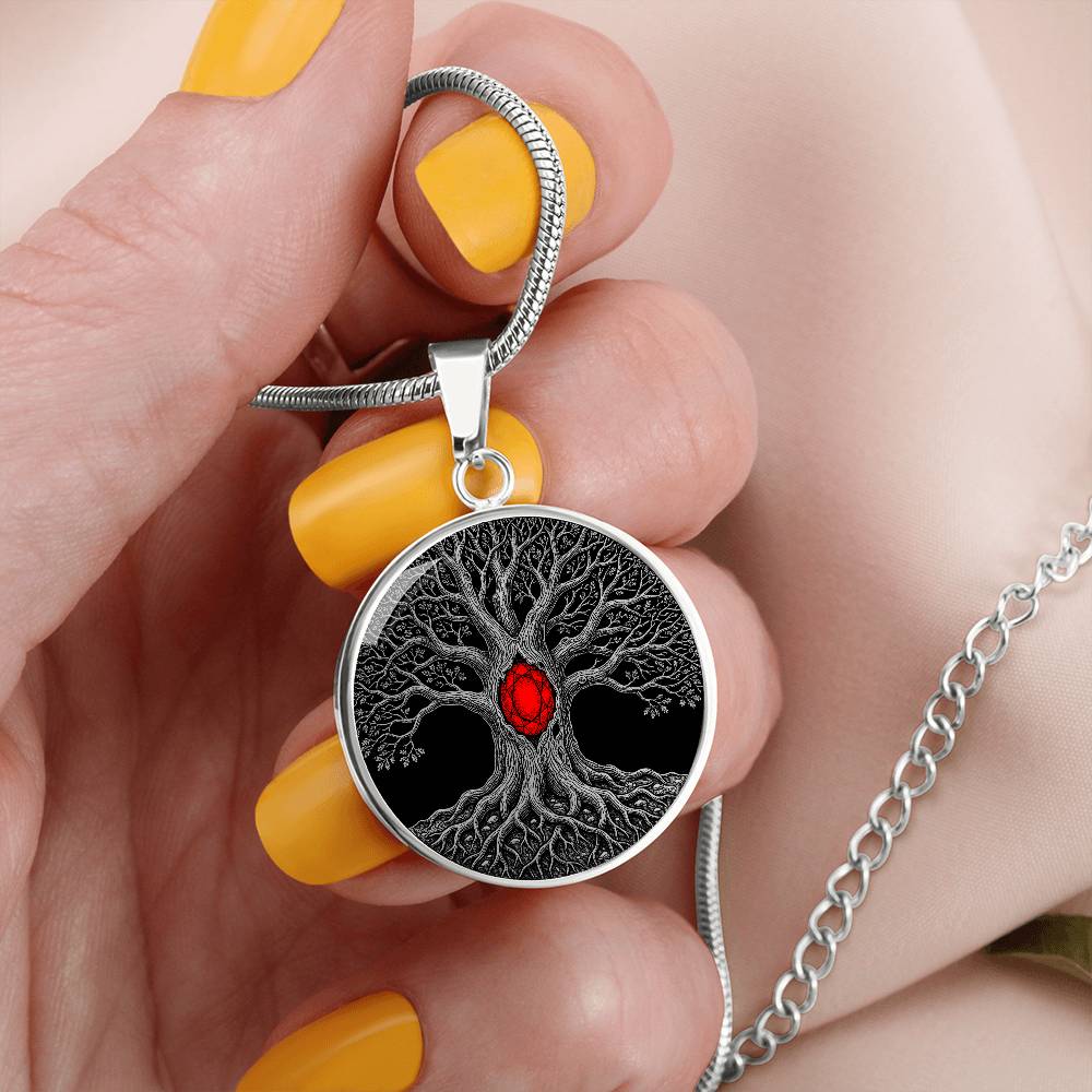 Tree of Life Necklace - Red Birthstone Design