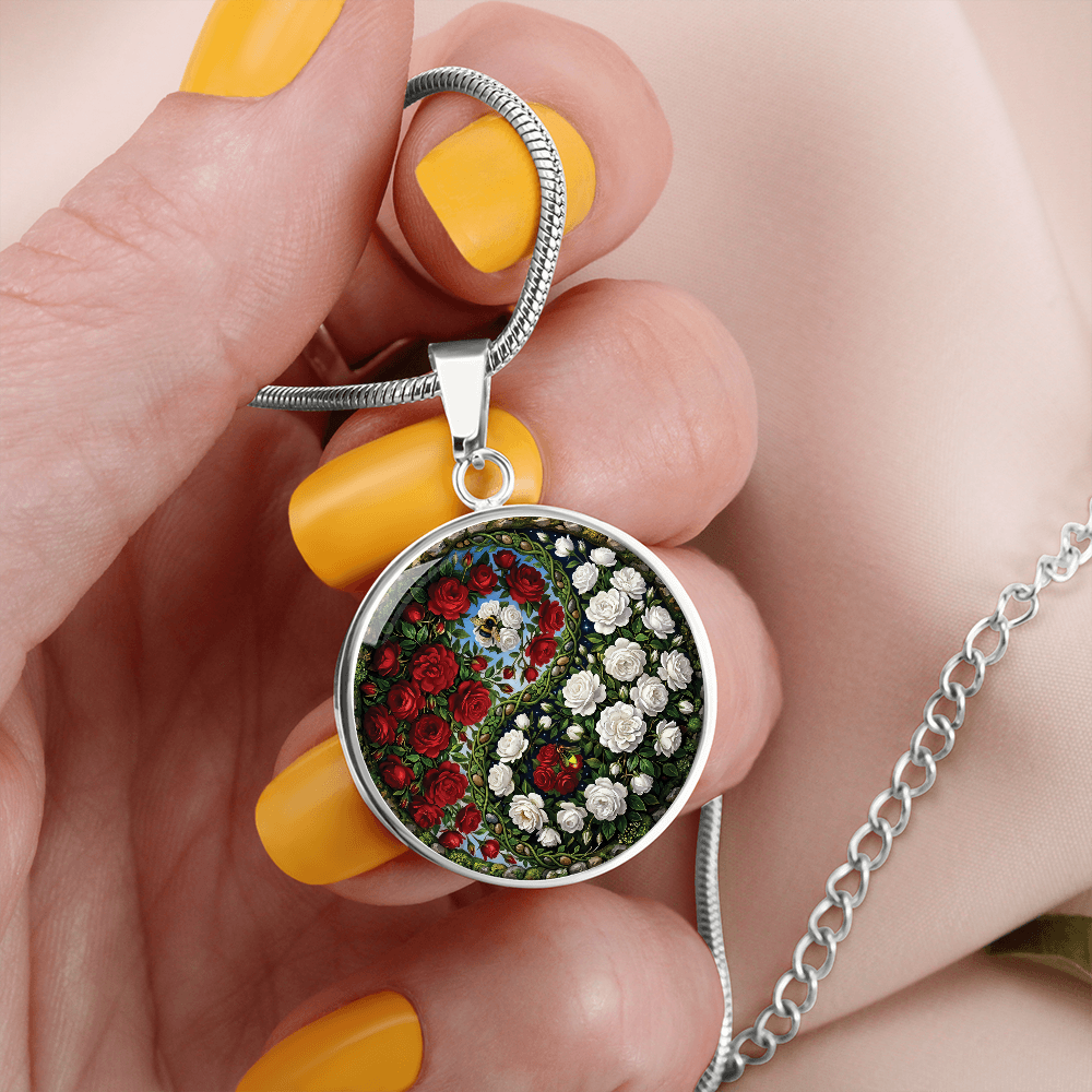 Rose Yin Yang Necklace - June Birth Month Flower Pendant Jewelry