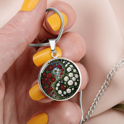 Carnation Yin Yang Necklace - January Birth Month Flower Pendant Jewelry