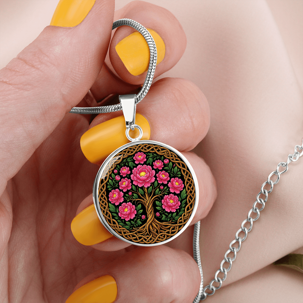 Celtic Tree of Life Pendant Necklace - Peony November Birth Flower Jewelry