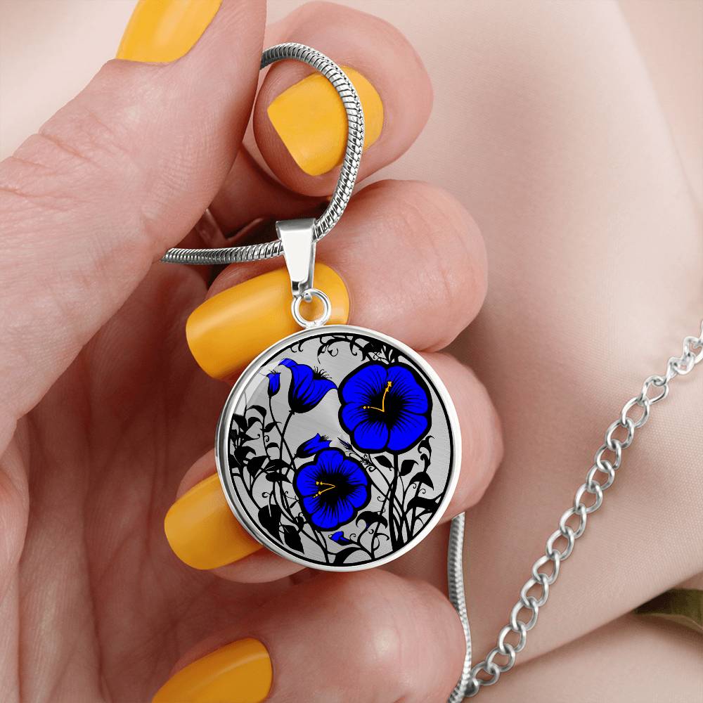 Blue Morning Glory Necklace, Personalized September Birth Month Flower Jewelry, Engraved Floral Charm Pendant Valentines & Mothers Day Gift