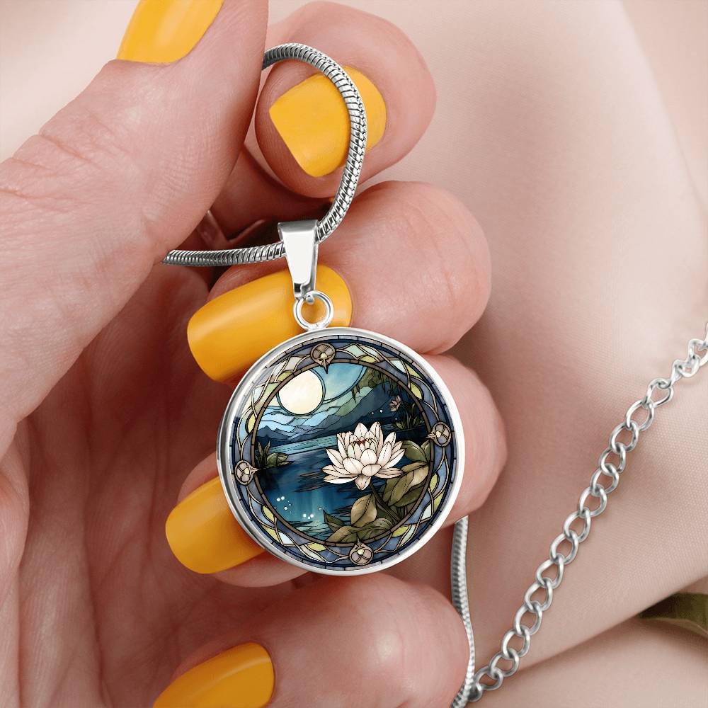 Water Lily Necklace - July Birth Flower Pendant Jewelry