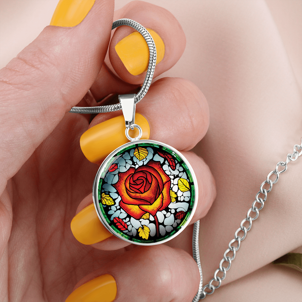Red Rose Necklace - June Birth Flower Pendant Jewelry