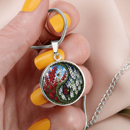 Larkspur Yin Yang Necklace - July Birth Month Flower Pendant Jewelry