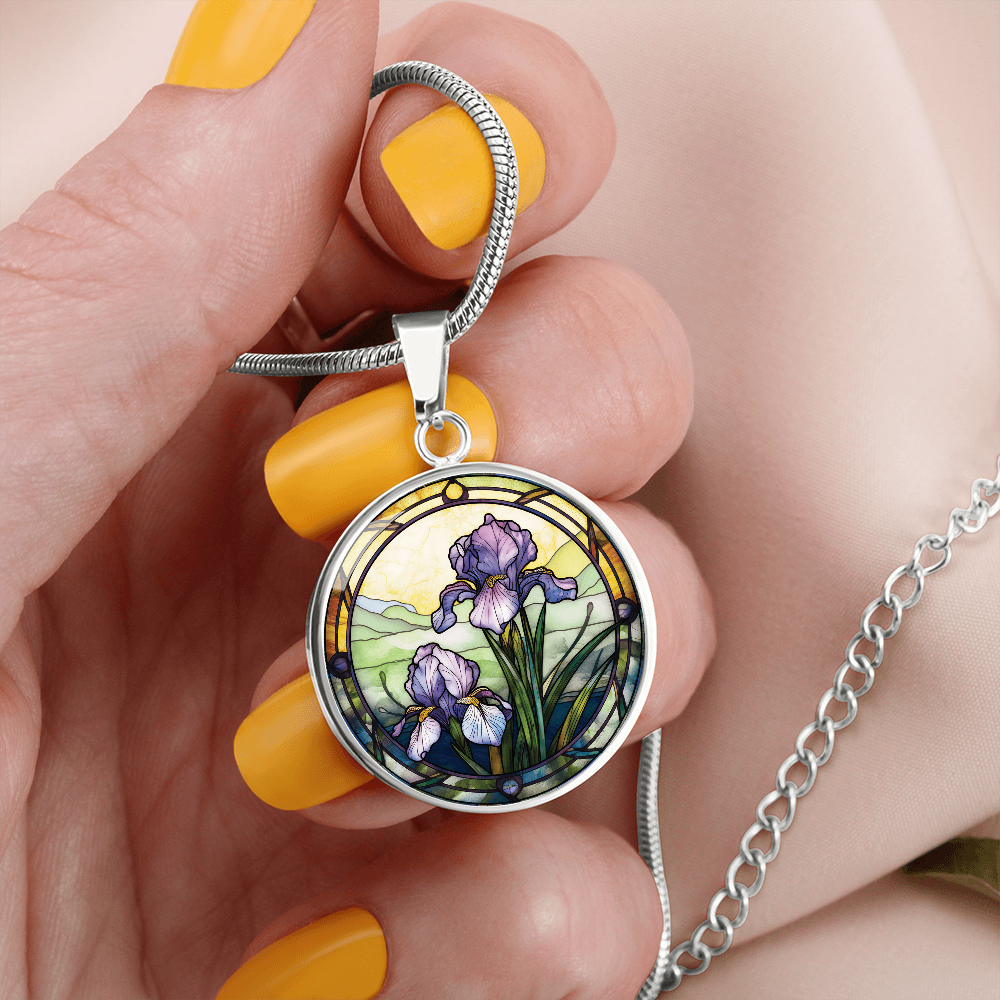 Iris Necklace - February Birth Flower Pendant Jewelry
