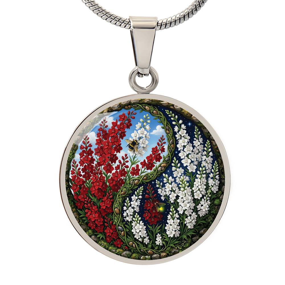 Larkspur Yin Yang Necklace - July Birth Month Flower Pendant Jewelry