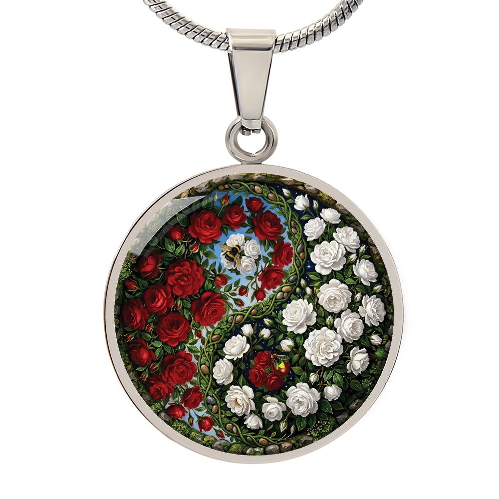 Rose Yin Yang Necklace - June Birth Month Flower Pendant Jewelry