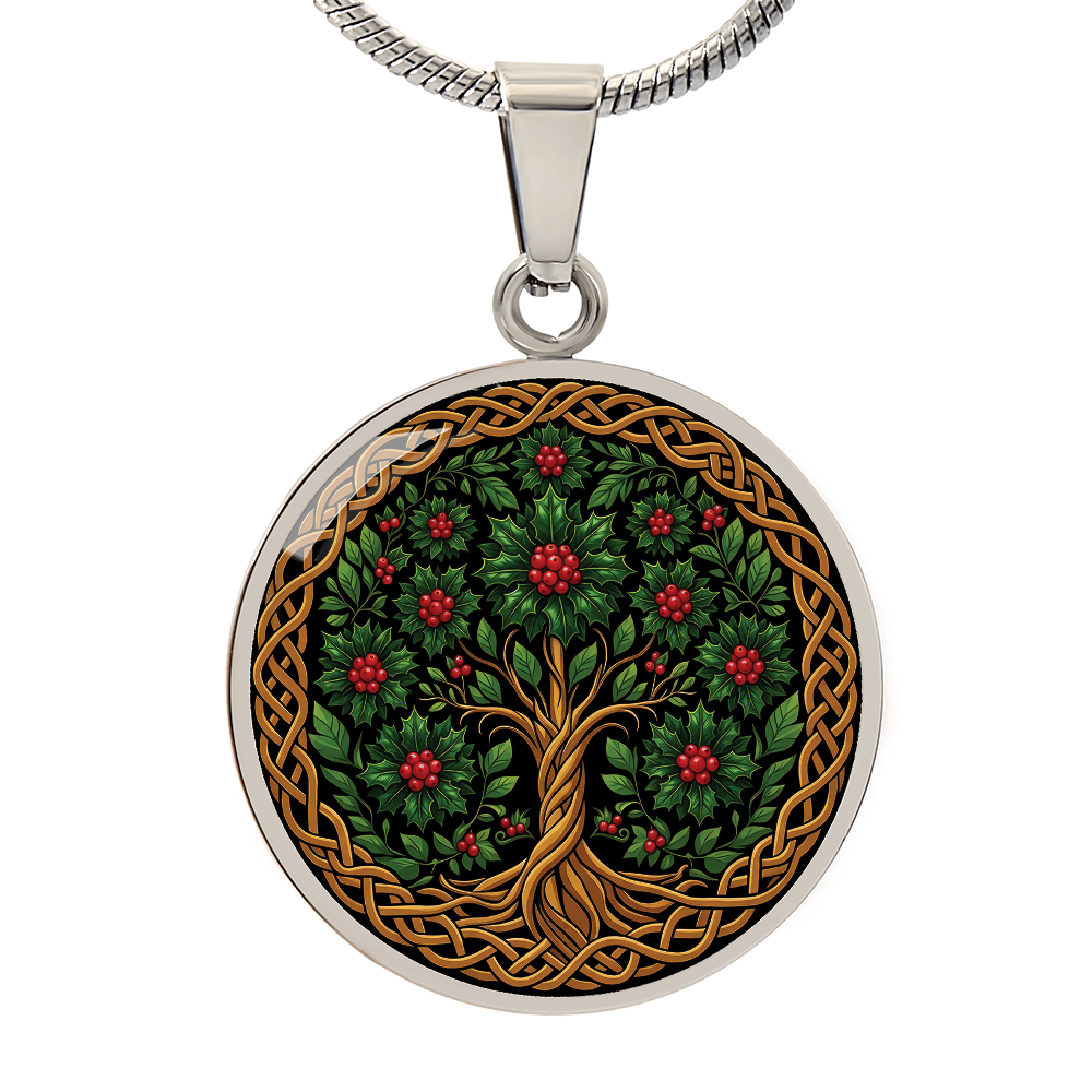 Celtic Tree of Life Pendant Necklace - Holly December Birth Flower Jewelry