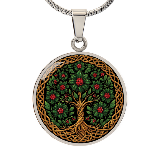 Celtic Tree of Life Pendant Necklace - Holly December Birth Flower Jewelry