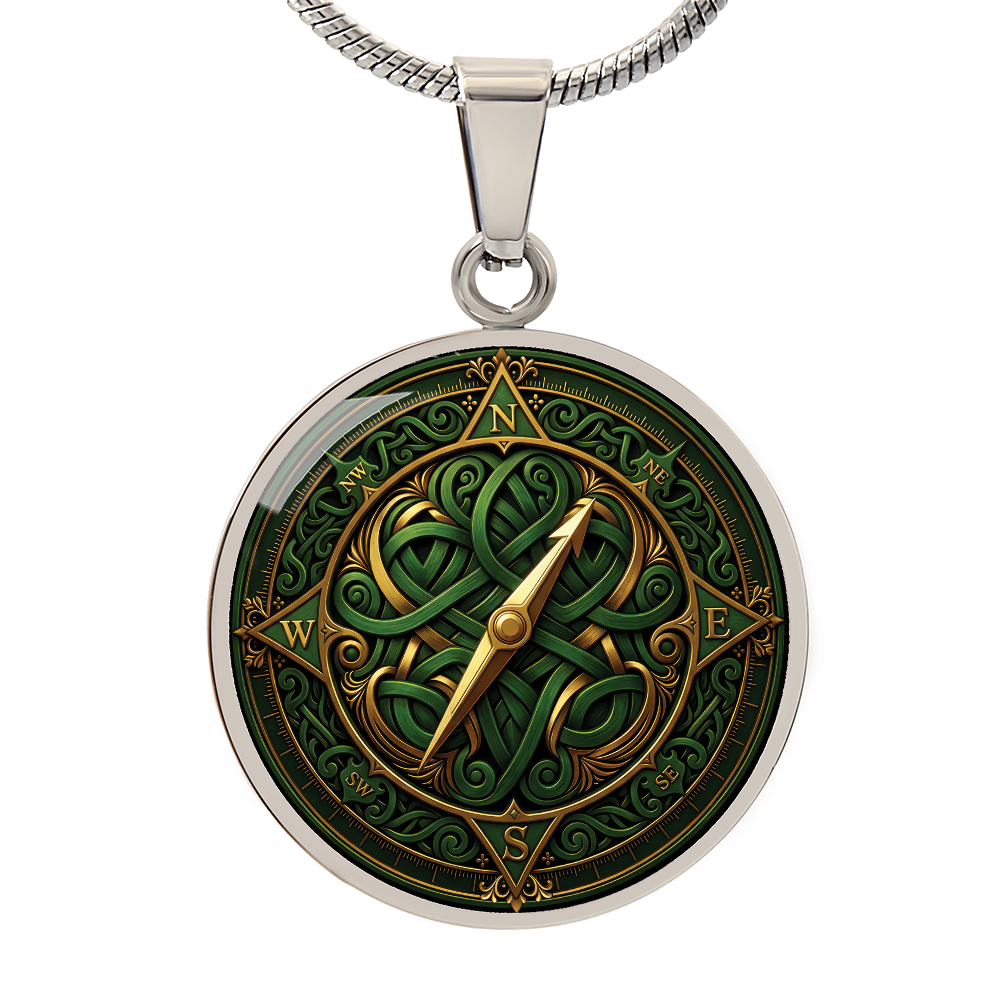 Compass Rose Necklace - Green Celtic Pendant Jewelry