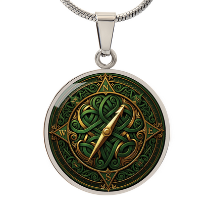 Compass Rose Necklace - Green Celtic Pendant Jewelry