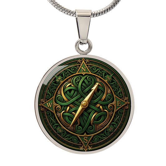 Compass Rose Necklace - Green Celtic Pendant Jewelry