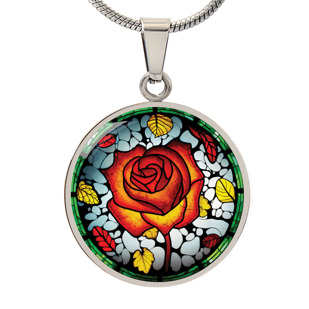 Red Rose Necklace - June Birth Flower Pendant Jewelry