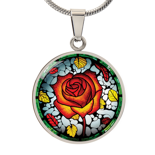 Red Rose Necklace - June Birth Flower Pendant Jewelry