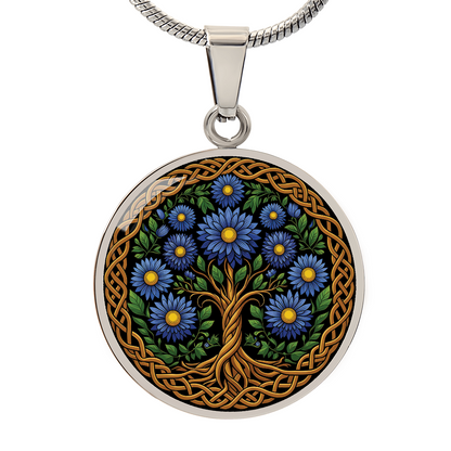 Celtic Tree of Life Pendant Necklace - Aster September Birth Flower Jewelry