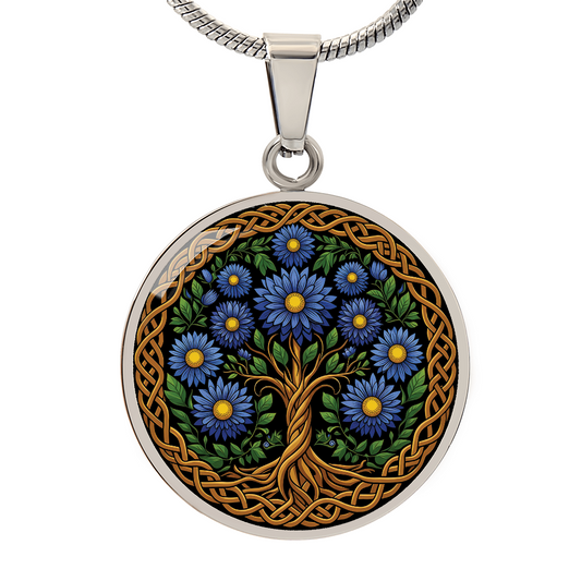 Celtic Tree of Life Pendant Necklace - Aster September Birth Flower Jewelry