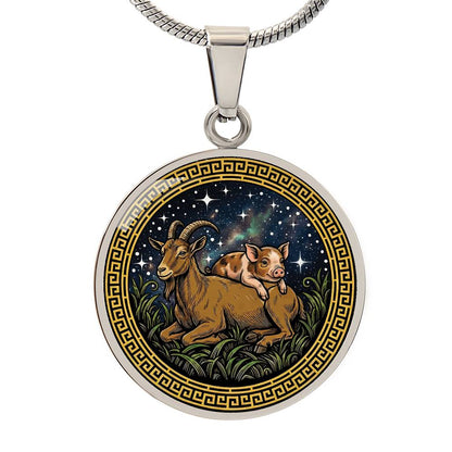 Pig & Goat Necklace - Couples Chinese Zodiac Animal Pendant Jewelry