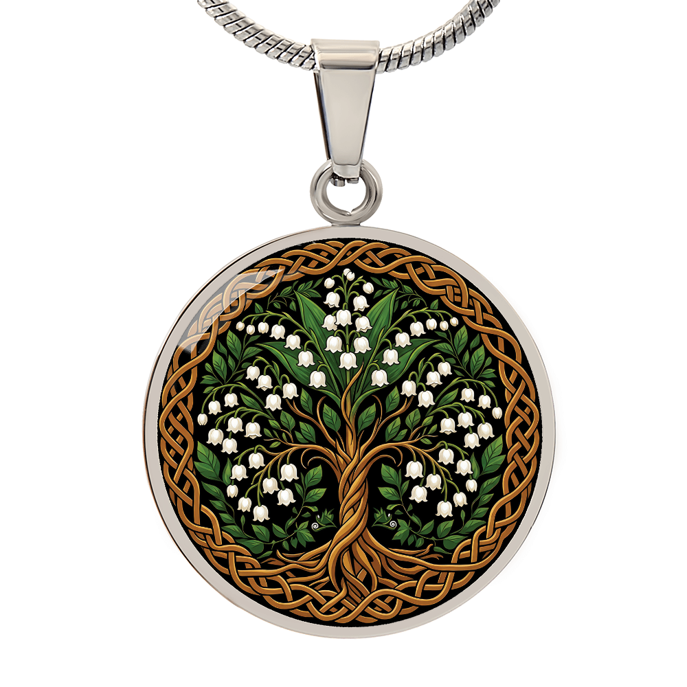 Celtic Tree of Life Pendant Necklace - Lily of the Valley May Birth Flower Jewelry