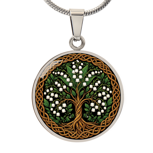 Celtic Tree of Life Pendant Necklace - Lily of the Valley May Birth Flower Jewelry