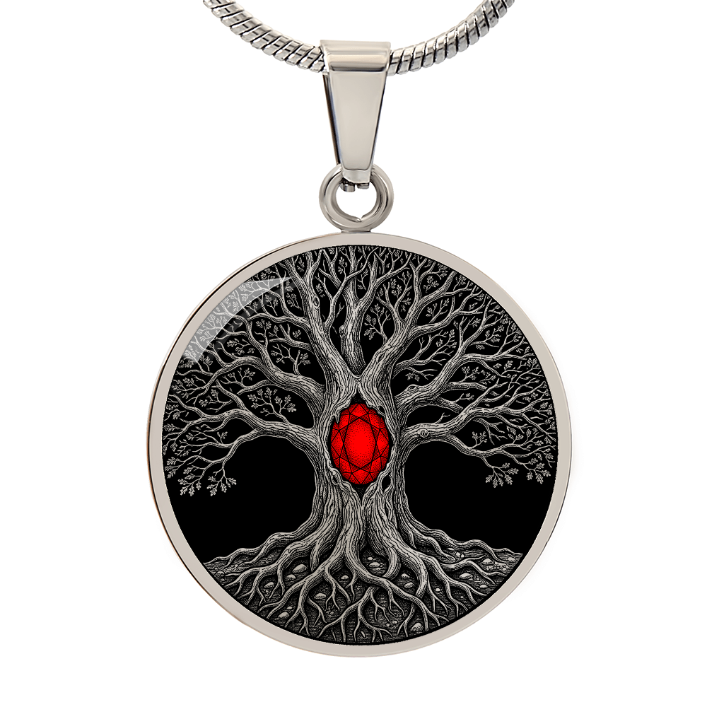 Tree of Life Necklace - Red Birthstone Design