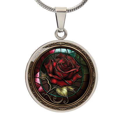 Red Rose Necklace - June Birth Flower Pendant Jewelry