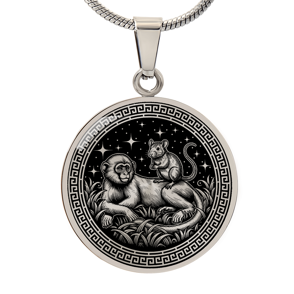 Monkey & Rat Necklace - Couples Chinese Zodiac Animal Pendant Jewelry