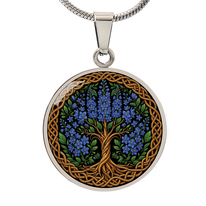 Celtic Tree of Life Pendant Necklace - Larkspur July Birth Flower Jewelry