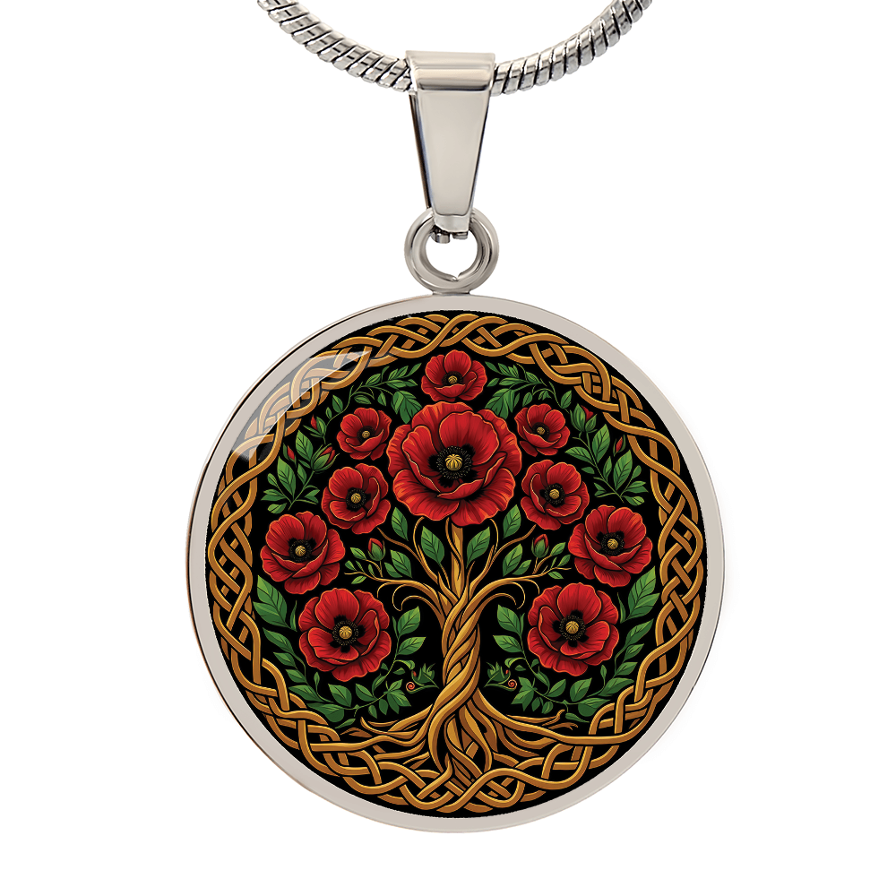 Celtic Tree of Life Pendant Necklace - Poppy August Birth Flower Jewelry