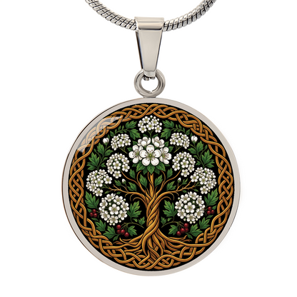 Celtic Tree of Life Pendant Necklace - Hawthorn May Birth Flower Jewelry