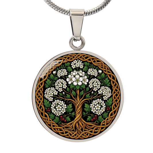 Celtic Tree of Life Pendant Necklace - Hawthorn May Birth Flower Jewelry