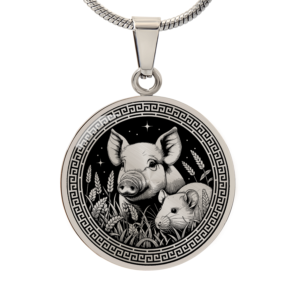 Rat & Pig Necklace - Chinese Zodiac Couples Pendant Jewelry