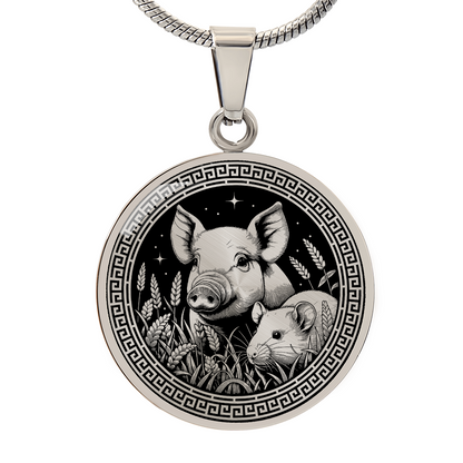 Rat & Pig Necklace - Chinese Zodiac Couples Pendant Jewelry