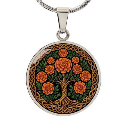 Celtic Tree of Life Pendant Necklace - Marigold October Birth Flower Jewelry