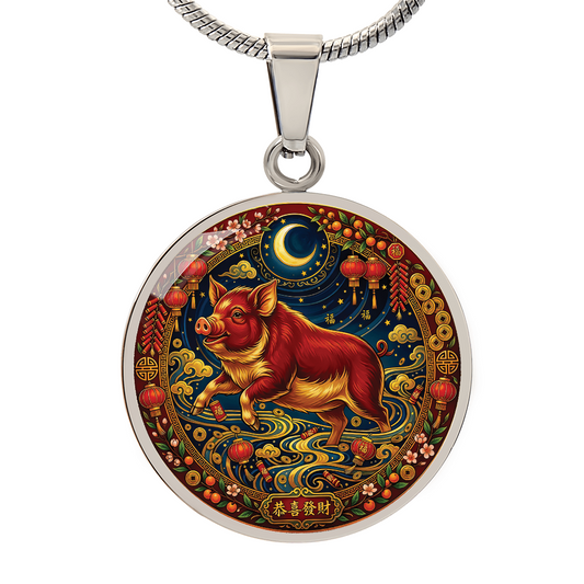 Year of The Pig Necklace - Chinese Zodiac Animal Charm Pendant Jewelry