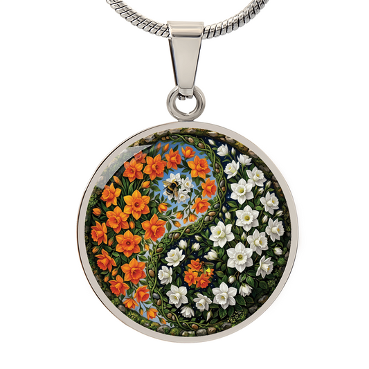 Daffodil Yin Yang Necklace - March Birth Month Flower Pendant Jewelry