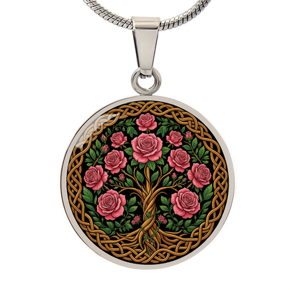 Celtic Tree of Life Pendant Necklace - Rose June Birth Flower Jewelry