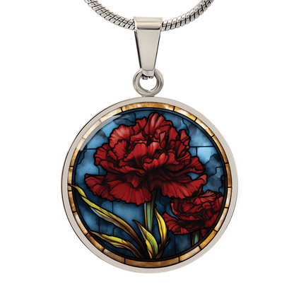 Carnation Necklace - January Birth Flower Pendant Jewelry