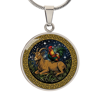 Rooster & Goat Necklace - Couples Chinese Zodiac Animal Pendant Jewelry