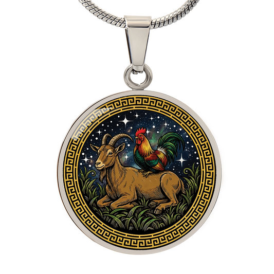 Rooster & Goat Necklace - Couples Chinese Zodiac Animal Pendant Jewelry