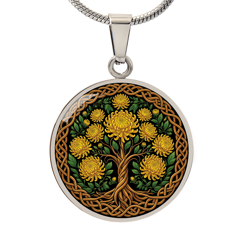 Celtic Tree of Life Pendant Necklace - Chrysanthemum November Birth Flower Jewelry