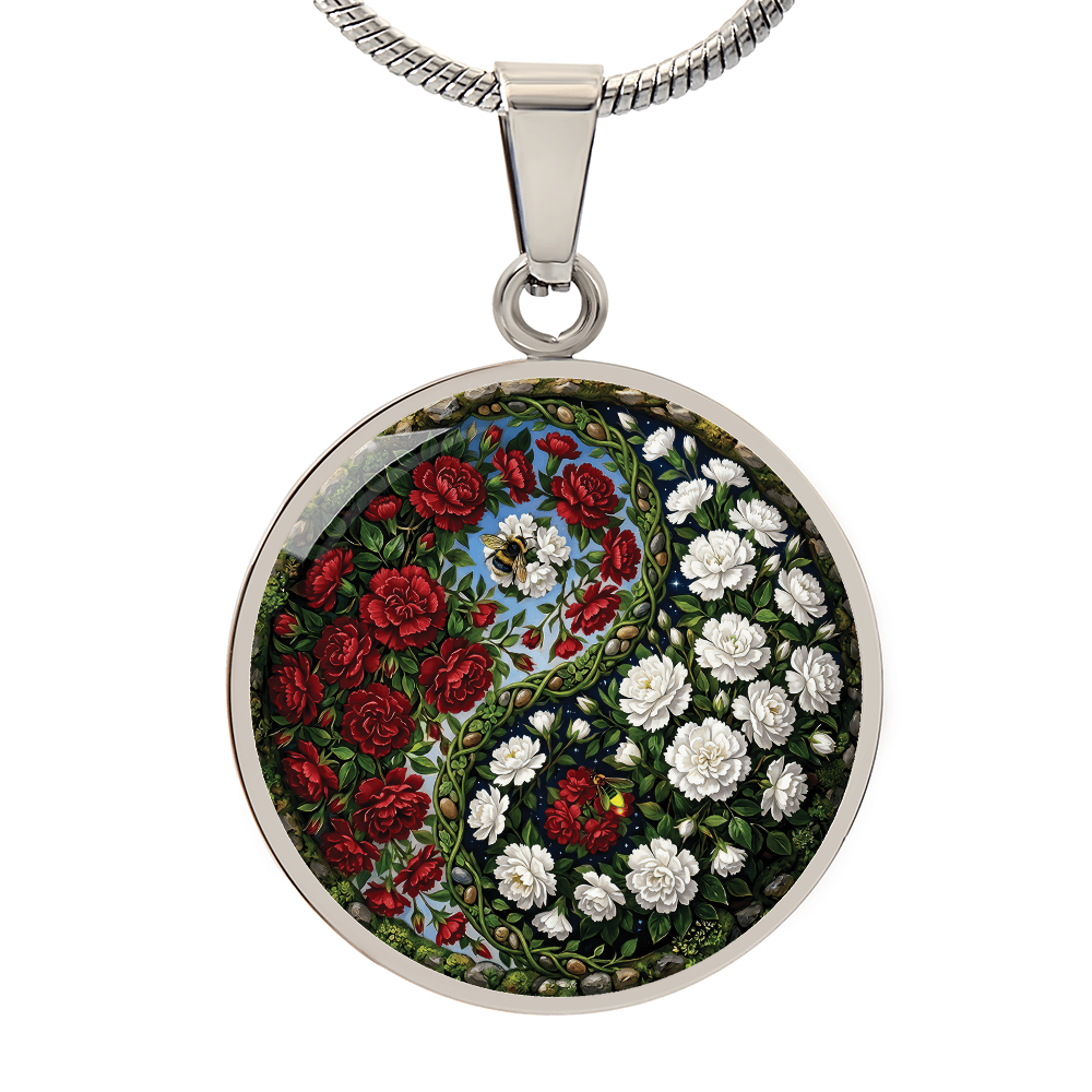 Carnation Yin Yang Necklace - January Birth Month Flower Pendant Jewelry
