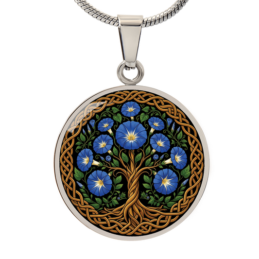 Celtic Tree of Life Pendant Necklace - Morning Glory September Birth Flower Jewelry